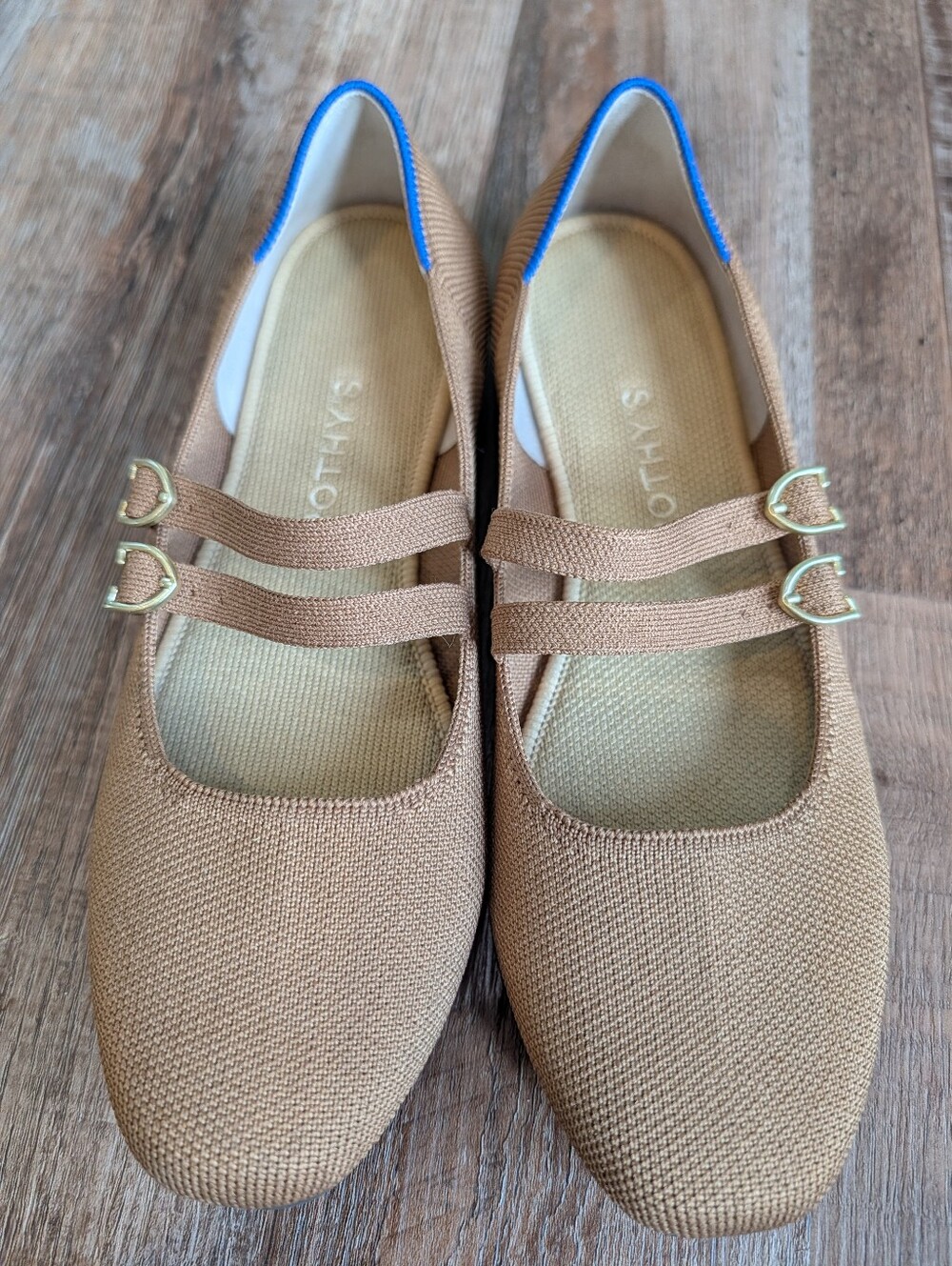 Rothy's The Double Buckle Mary Jane Java Chip Biege Ballet Flats Sz 8 - Picture 1 of 13